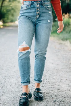 Corrie Button Front Girlfriend Jeans - KANCAN