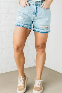 Courtney Girlfriend Distressed Shorts - ZENANA