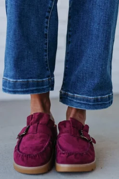 Deb Ruffled Suede Slides | Oxblood