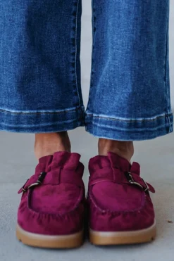 Deb Ruffled Suede Slides | Oxblood