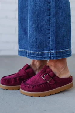 Deb Ruffled Suede Slides | Oxblood