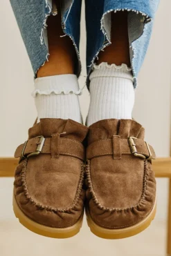 Deb Ruffled Suede Slides | Mocha