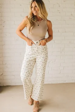 Ditsy Floral Cropped Wide Leg Jeans - ANNIEWEAR