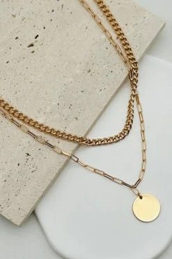 Double Chain + Disc Necklace
