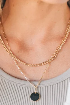 Double Chain + Disc Necklace