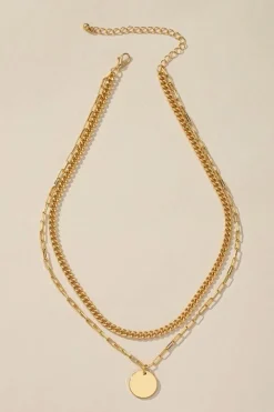 Double Chain + Disc Necklace