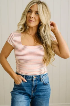 Double Lined Striped Square Neck Top