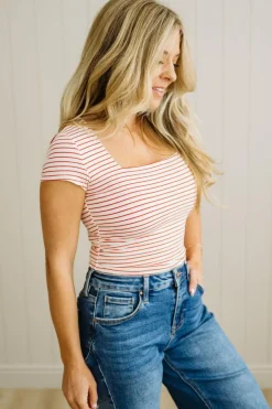 Double Lined Striped Square Neck Top