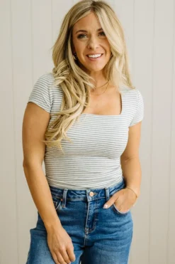 Double Lined Striped Square Neck Top