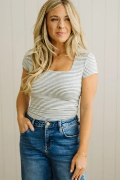 Double Lined Striped Square Neck Top