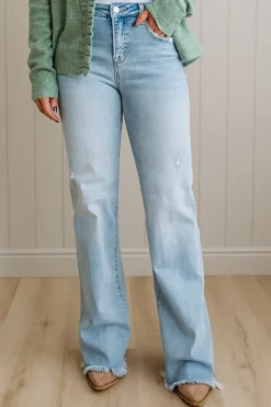 Eleanor High Rise Frayed Hem Jeans - RISEN