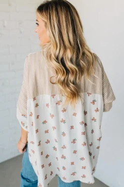 Floral + Striped Contrast Boyfriend Top