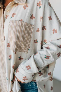 Floral + Striped Contrast Boyfriend Top