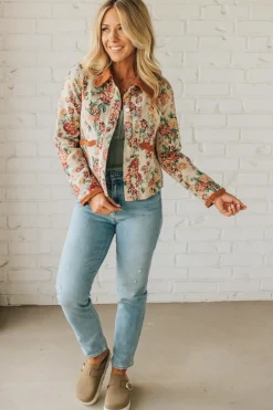 Floral Jacquard Scallop Trim Jacket