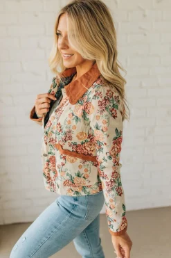 Floral Jacquard Scallop Trim Jacket