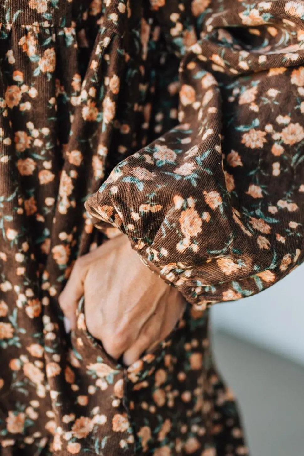 Floral Print Corduroy Tiered Shirt Dress