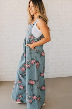 Floral Print Denim Overalls - BIBI