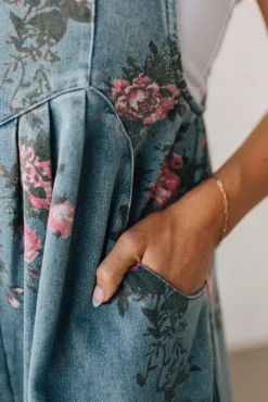 Floral Print Denim Overalls - BIBI