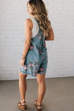 Floral Print Denim Shortalls - BIBI