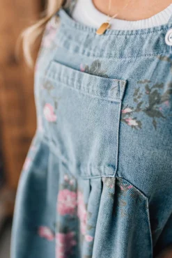 Floral Print Denim Shortalls - BIBI