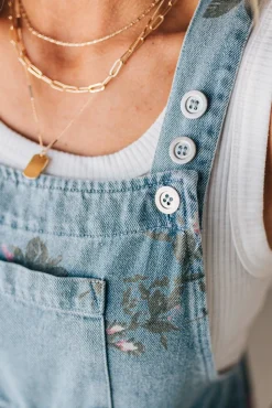 Floral Print Denim Shortalls - BIBI