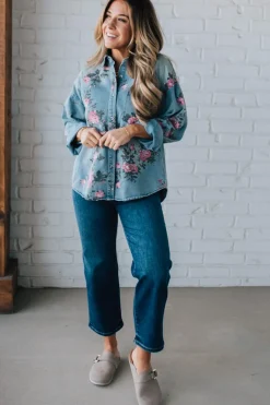 Floral Print Denim Top