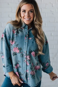 Floral Print Denim Top