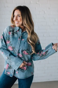 Floral Print Denim Top