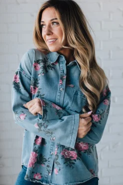 Floral Print Denim Top