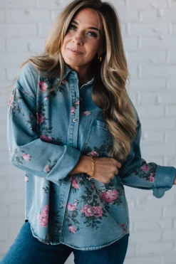 Floral Print Denim Top