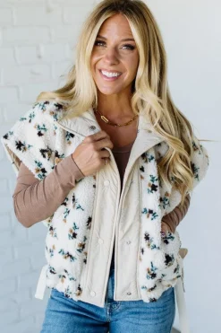 Floral Print Sherpa Vest