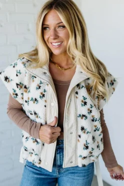Floral Print Sherpa Vest