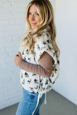 Floral Print Sherpa Vest