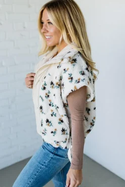 Floral Print Sherpa Vest