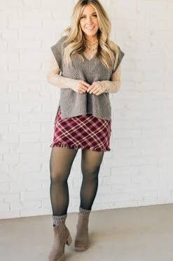 Frayed Hem Plaid Mini Skirt