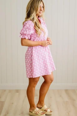 Gingham and Hearts Puff Sleeve Shift Dress