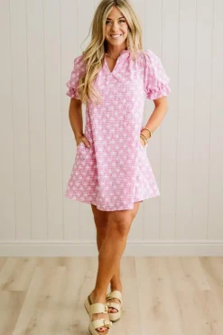 Gingham and Hearts Puff Sleeve Shift Dress