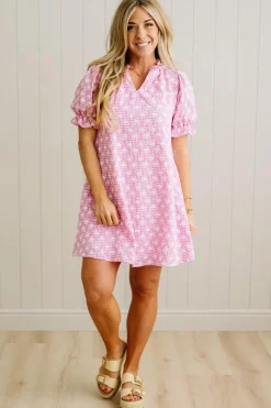 Gingham and Hearts Puff Sleeve Shift Dress