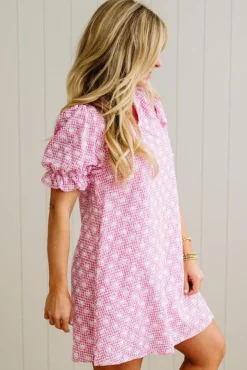 Gingham and Hearts Puff Sleeve Shift Dress