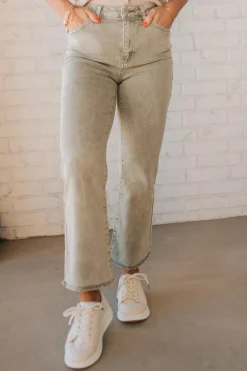 Haddie Frayed Hem Jeans | Light Olive - ZENANA