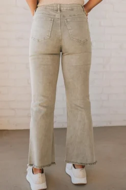 Haddie Frayed Hem Jeans | Light Olive - ZENANA