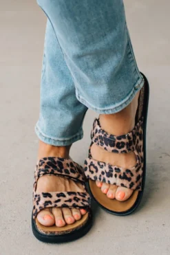 Hana Leopard Double Strap Slides