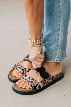 Hana Leopard Double Strap Slides
