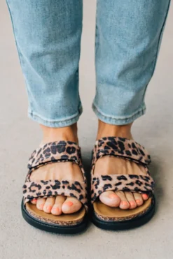 Hana Leopard Double Strap Slides