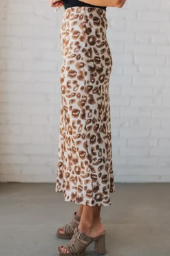 Jenny Leopard Satin Midi Skirt