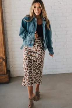 Jenny Leopard Satin Midi Skirt