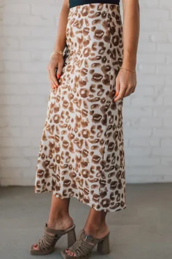 Jenny Leopard Satin Midi Skirt