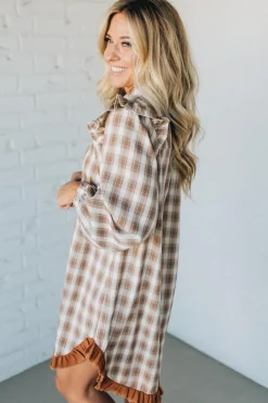 Jonnie Plaid Ruffled Accent Shirt Dress | Peanut