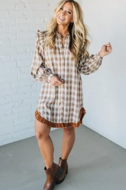 Jonnie Plaid Ruffled Accent Shirt Dress | Peanut