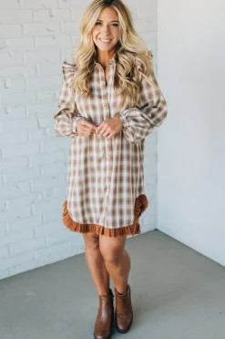 Jonnie Plaid Ruffled Accent Shirt Dress | Peanut